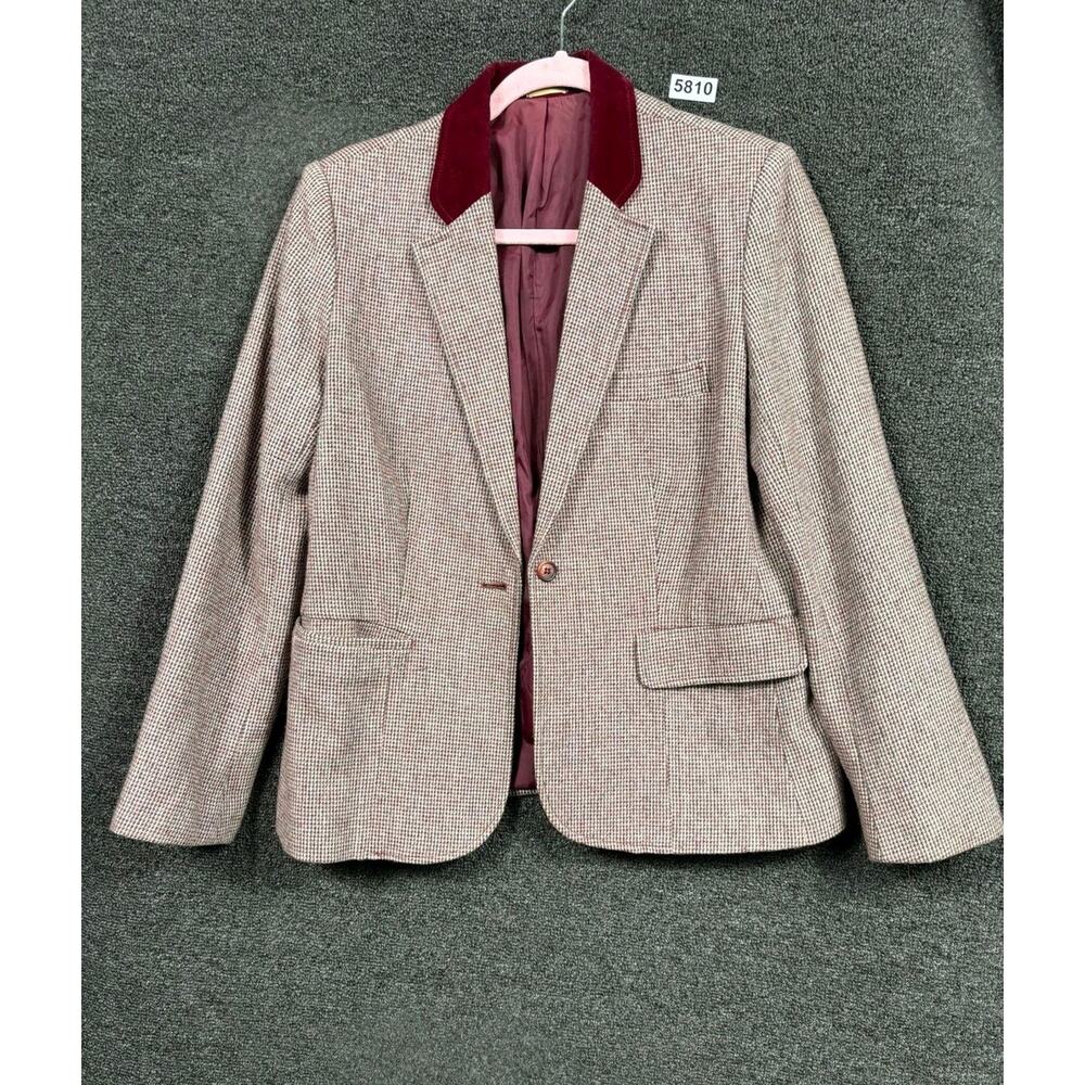 Collectables Blazer Womens 12 Gray Tweed Wool Blend Velvet Collar Made Japan